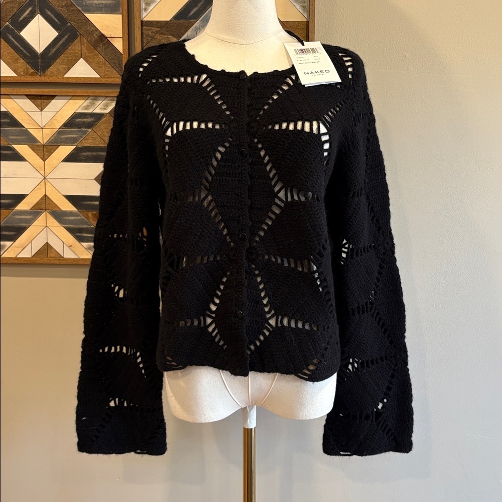 Naked Cashmere Estelle Crochet Cardigan Sweater in Black XS / Small NWT